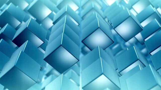 Blue cube surface motion abstract background texture 3d rendering animation wave pattern glowing glossy geometric shapes repeating rhythmic seamless movement.