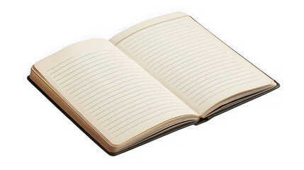 Fototapeta premium Open notebook with lined pages for writing with notebook cream colored on transparent background
