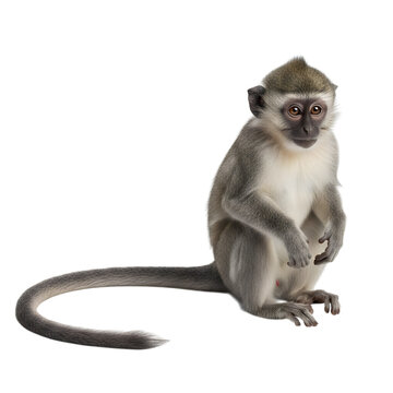 Cute monkey sitting on white background isolated on transparent background