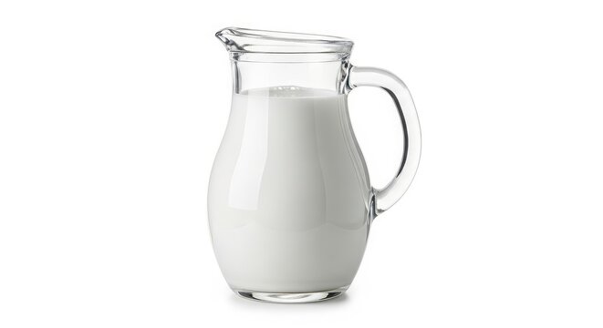 Glass pitcher of fresh milk isolated on a white background