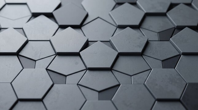Grey Geometric Tiles Pattern with Pentagon and Hexagon Shapes Close-up Background