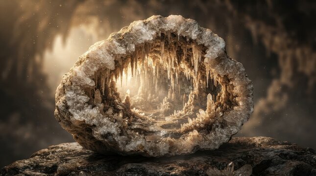 Geode cavern with internal crystal formations