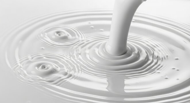 Fresh White Milk or Cream Pouring with Concentric Ripples and Waves, Close-up Abstract Liquid Background