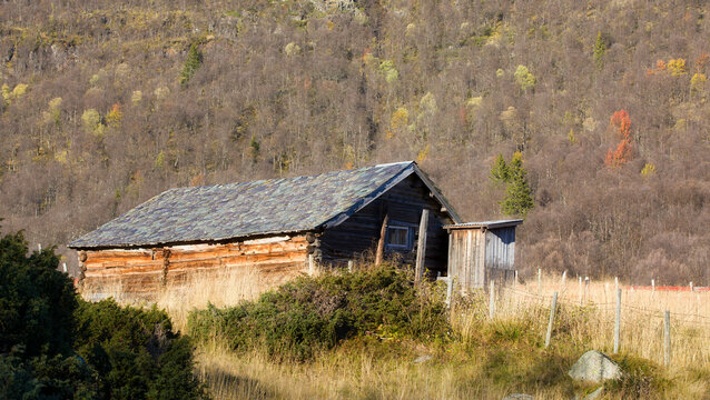 Old Agricultural Building near Tangane and Helin Lake in Vang Municipality in the Norwegian Highlands