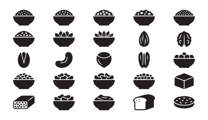 Naklejka premium Selection of healthy grains nuts protein food icons nutrition vegetarian