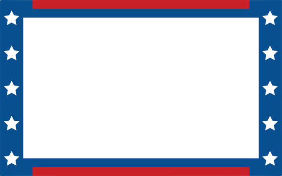 Patriotic border frame with white stars and red and blue stripes isolated on a white background