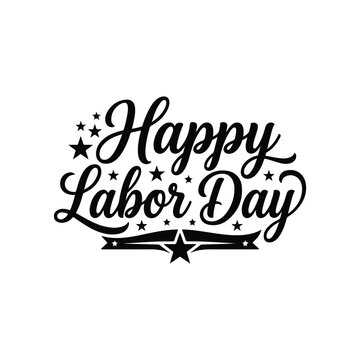 Happy labor day typography design with stars and ribbon isolated on a simple clean white background