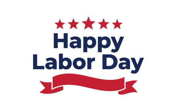 Happy labor day text design with red stars and a ribbon isolated on a clean white background graphic