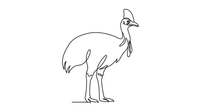 Continuous single line drawing of a cassowary bird.