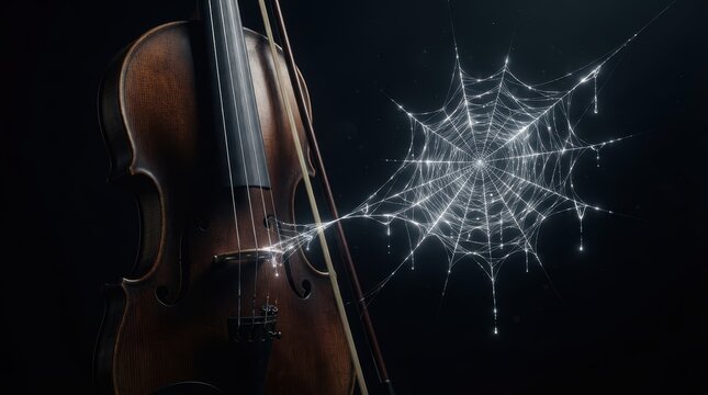 Violin with glowing spider web