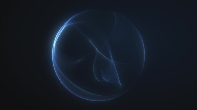 Navy sphere with subtle neon glow edge. Smooth liquid energy of spherical form on dark background. 3D sphere backdrop for website hero video or corporate presentation, endless dark seamless loop.