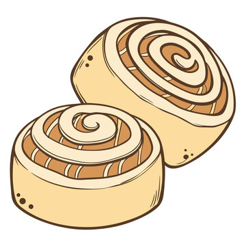 Hand drawn illustration of two sweet cinnamon rolls