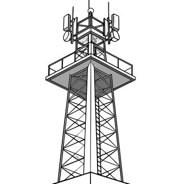 Communication cell tower structure vector line drawing