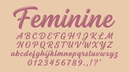 Fototapeta premium Feminine Script Font Alphabet and Numbers Set Elegant Calligraphy Typeface for Design