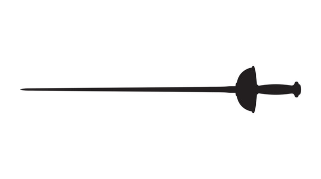 Black silhouette of a fencing sword against a white background silhouette