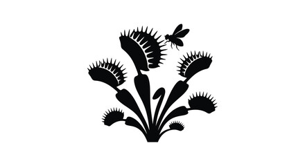 Venus Flytrap Silhouette With Insect Black And White Graphic © Bristy