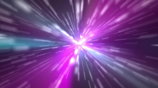 Abstract hyperspace jump animation with glowing pink and blue light streaks