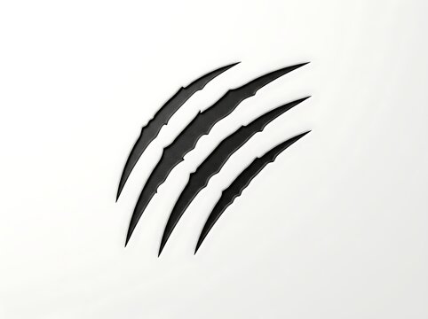 Black claw marks isolated on a white background representing a wild animal attack or aggressive scratch design