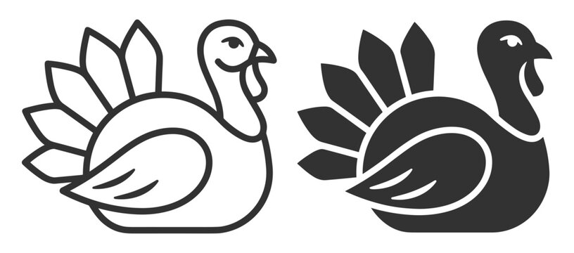 turkey vector icon set outline and solid style poultry bird animal illustration on transparent background