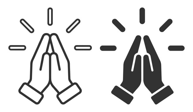 Praying hands icon set, outline and solid style, religious and spiritual symbol illustration on transparent background