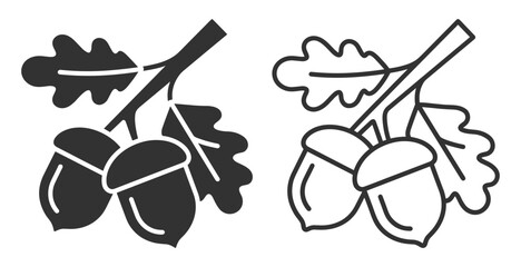 acorn icon set with oak leaves vector illustration on transparent background © gerik_a