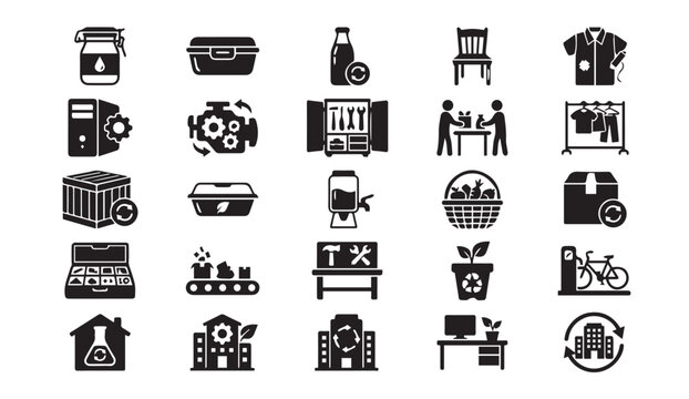 Collection of sustainable industry and green technology icons with industry
