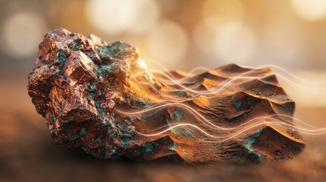 Raw copper ore specimen with metallic textures