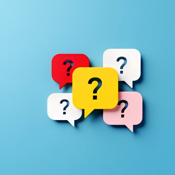 Colorful speech bubbles with question marks a 3d rendering against a blue background speech bubble question mark