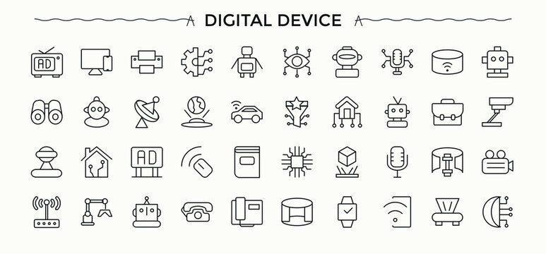 Digital Device vector line icon set. Containing tablet, digital, smartphone, laptop, desktop, device and more. Laptop icon set. Modern icons collection. Vector illustration. Pixel perfect.