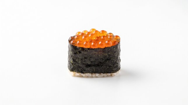 Salmon roe gunkan maki sushi on white background