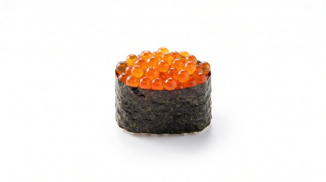 Salmon roe gunkan sushi isolated on white