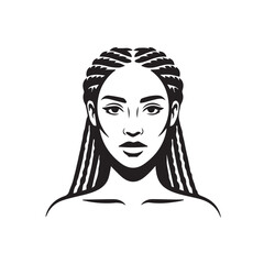 Beautiful African American woman portrait with braided hairstyle vector illustration for salon logo