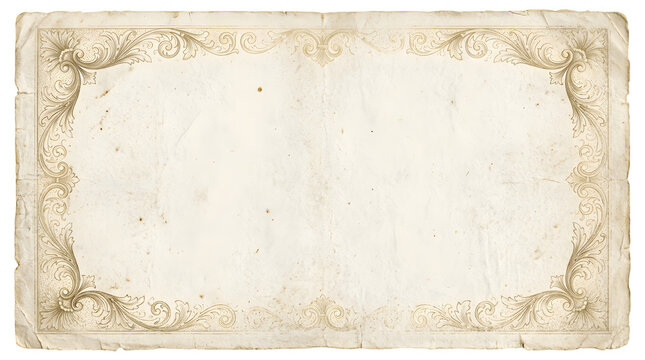 Vintage ornate frame aged paper texture decorative border isolated on transparent background