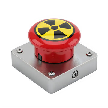 Red emergency stop button on metal panel
