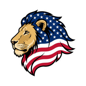 Majestic lion head with American flag mane during patriotic celebration isolated on transparent background
