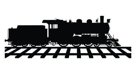 Steam locomotive and railway tracks black silhouette © Lutfo NS