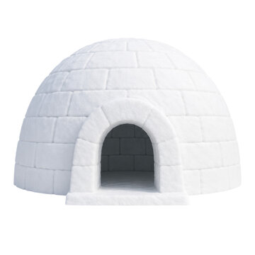 A dome-shaped iglu structure built with square ice bricks isolated on transparent background PNG cutout