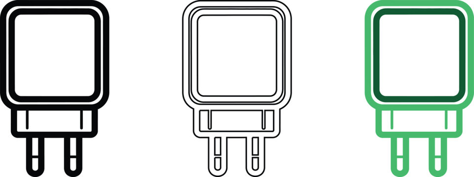 Electrical plug adapter, travel accessory, power connection, outlet, international adapter, simple icon.