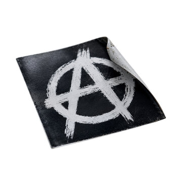 Black stencil anarchy symbol white text white brushstroke isolated on transparent background png cutout