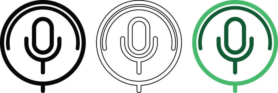 Microphone vector icon set in outline, flat, and line style for web or application.