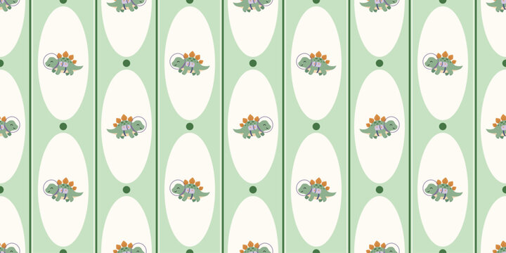 green and white seamless floral pattern with orange flowers and oval shapes elegant design