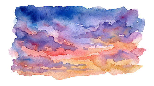 Watercolor sunset sky abstract vibrant hues isolated on transparent background