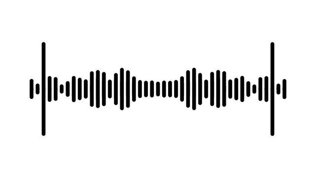 Black audio frequency waveform visualizer animation, abstract digital sound wave equalizer motion graphic loop, music spectrum line overlay element, podcast voice display on solid white screen. 4k