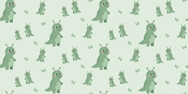 cute green cartoon bugs seamless pattern playful insect characters on light green background