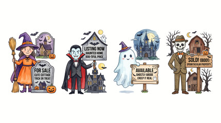 Naklejka premium Halloween Real estate agent with sign watercolor-look illustration