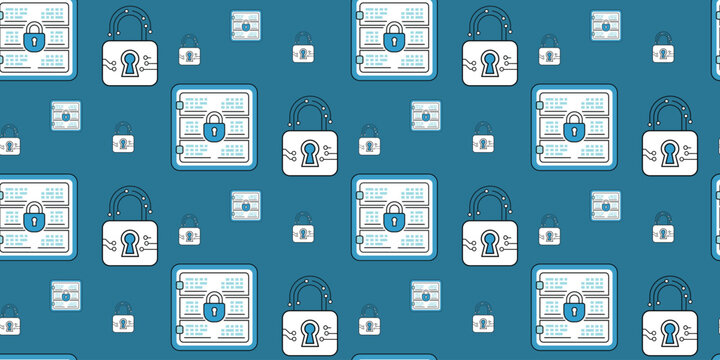 digital security concept with locked padlocks and secure data windows on blue background