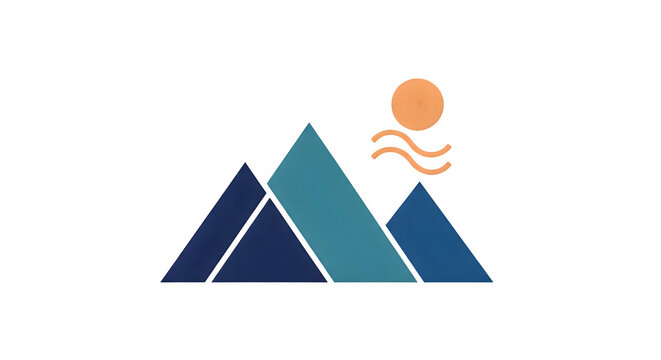 Mountain range and sun logo design minimalist vector graphic isolated on transparent background