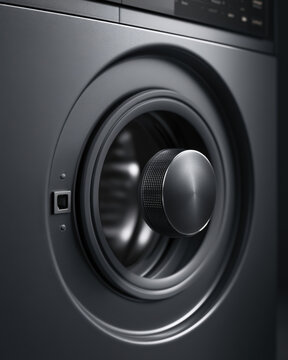 Modern Front Loading Washing Machine Door Closeup with Copy Space