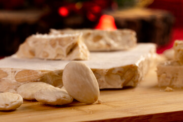 Fototapeta premium Turron nougat candy with almonds for christmas celebration