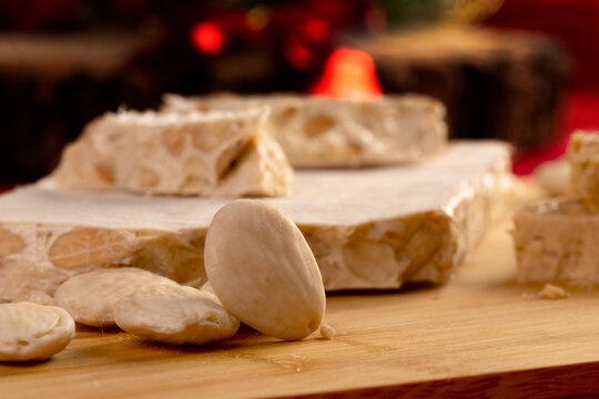 Turron nougat candy with almonds for christmas celebration